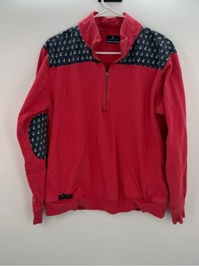 Simply Southern Red Quarter-Zip Sweater with Navy Anchor Accents